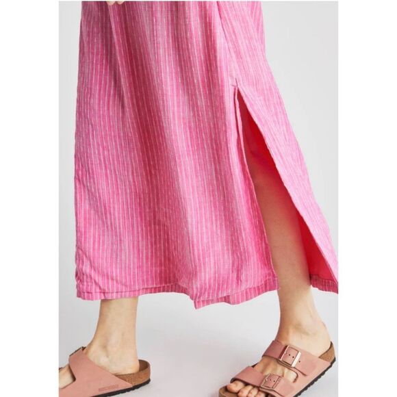 New Splendid Pink & White Midi Dress Linen Blend Vertical Striped Size Large - Picture 5 of 10